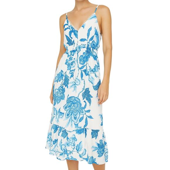 Flying Tomato Dresses & Skirts - Flying Tomato Blue Floral Back Tie Midi Dress Size Small